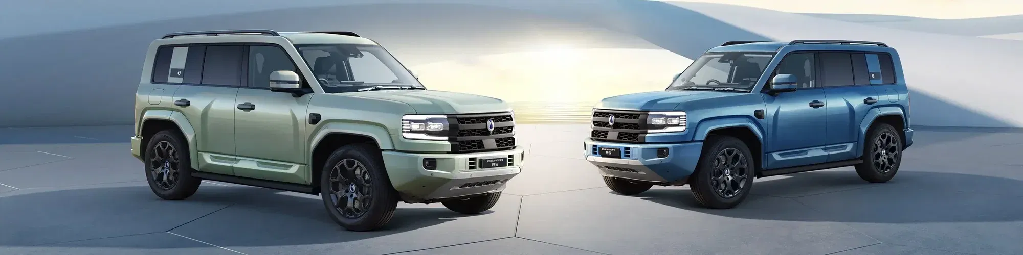 Two Denza SUVs facing each other for Denza NZ service page.